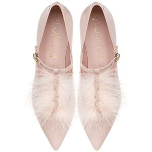 Pretty Ballerinas Blush Patent Feather-Trim Mary Jane Flats size 38